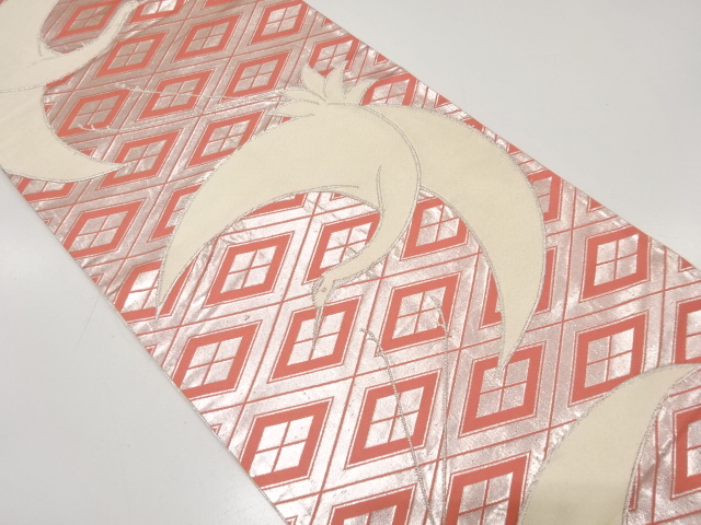 アンティーク　鶴に菱模様織出し袋帯（材料）